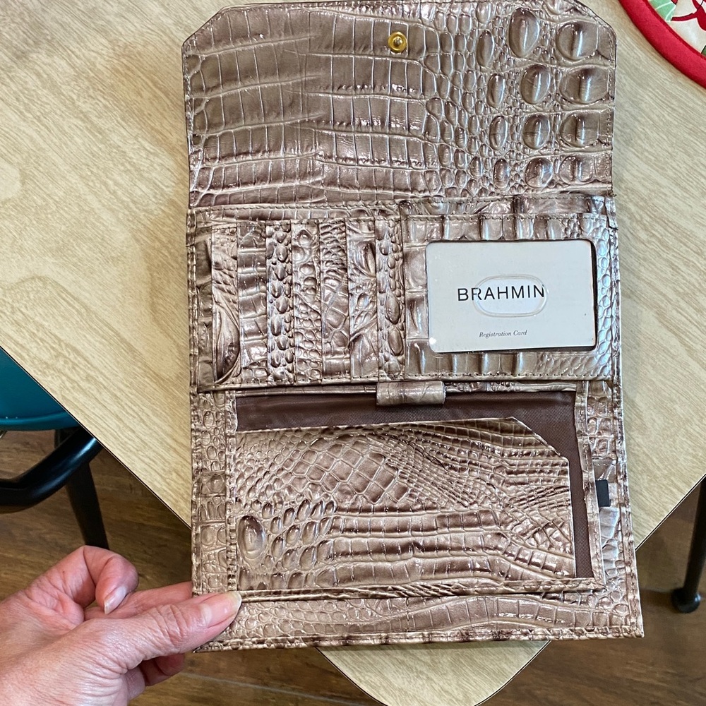 Brahmin Metallic Gray and brown Crocodile-Embossed Shoulder Bag and Wallet - Picture 3 of 10